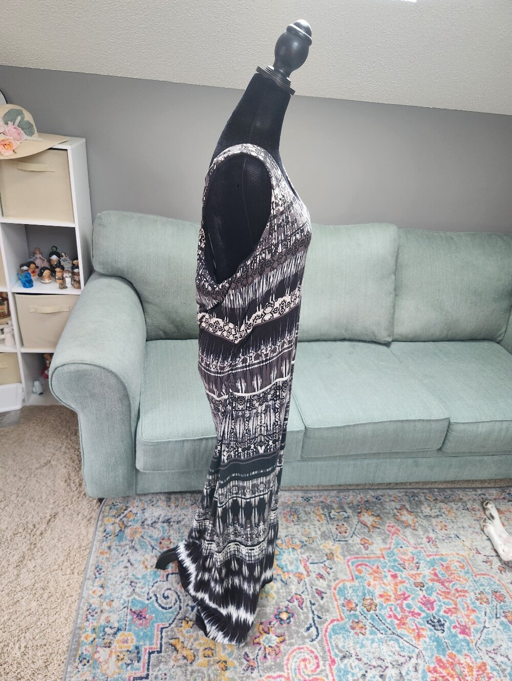 Athleta Black & White Patterned Sleeveless Maxi Dress XL Built In Bra - Picture 3 of 10